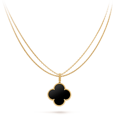 [LORA]CLOVER 25MM GOLD ONYX BIG CLOVER NECKLACE