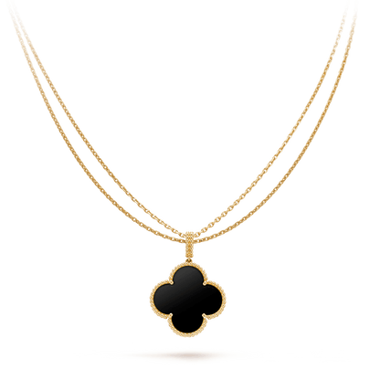 [Lora]CLOVER 25MM GOLD ONYX BIG CLOVER NECKLACE