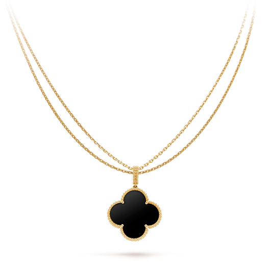 [Lora]CLOVER 25MM GOLD ONYX BIG CLOVER NECKLACE