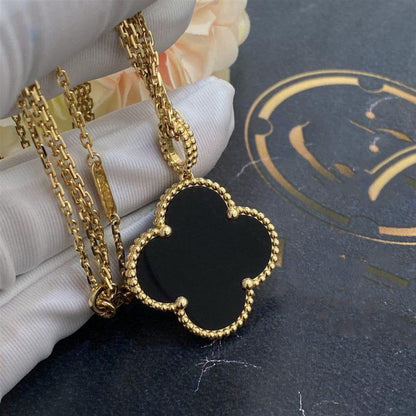 [LORA]CLOVER 25MM GOLD ONYX BIG CLOVER NECKLACE
