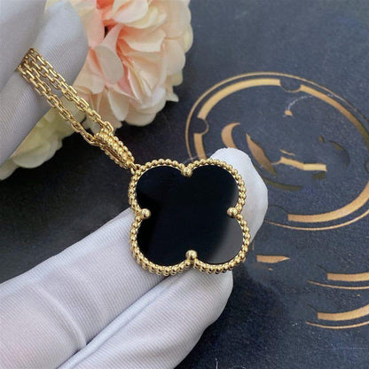 [LORA]CLOVER 25MM GOLD ONYX BIG CLOVER NECKLACE