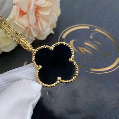 [LORA]CLOVER 25MM GOLD ONYX BIG CLOVER NECKLACE