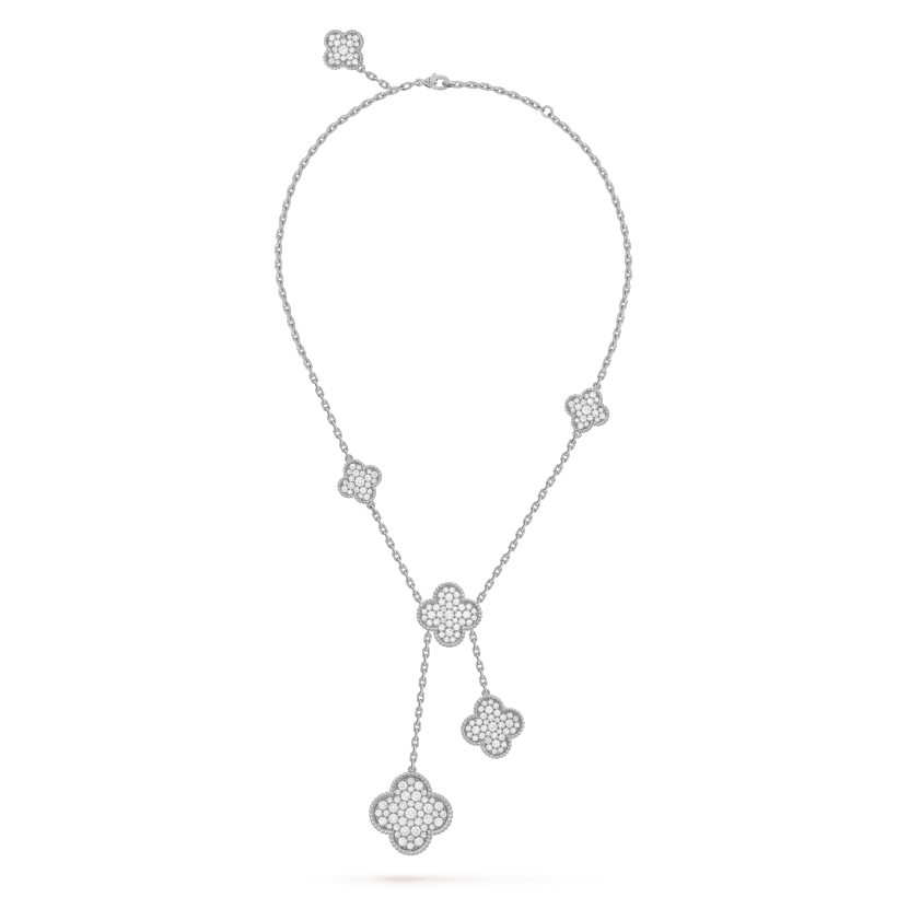 [Lora]CLOVER 5 MOTIFS SILVER DIAMONDS NECKLACE