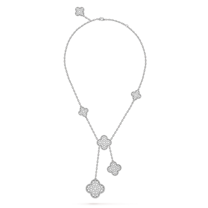 [Lora]CLOVER 5 MOTIFS SILVER DIAMONDS NECKLACE