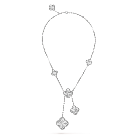 [Lora]CLOVER 5 MOTIFS SILVER DIAMONDS NECKLACE