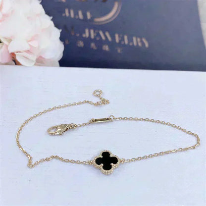 [Lora]CLOVER ONYX SINGLE FLOWER BRACELET