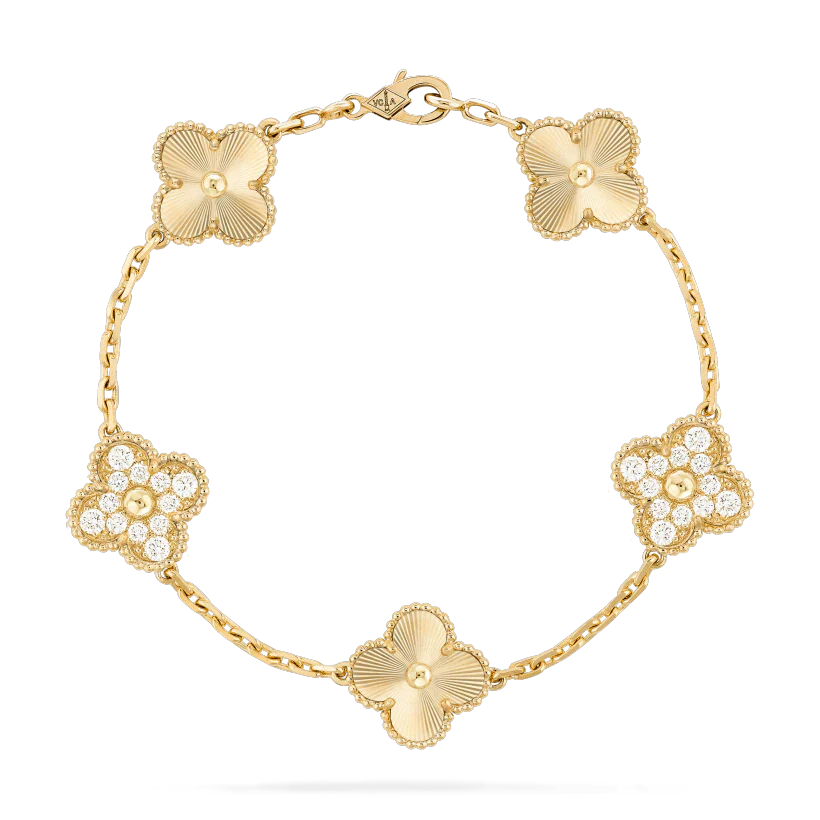 [LORA]CLOVER BRACELET 5 MOTIFS GOLD DIAMOND