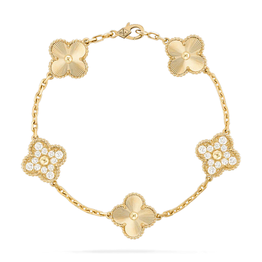 [LORA]CLOVER BRACELET 5 MOTIFS GOLD DIAMOND