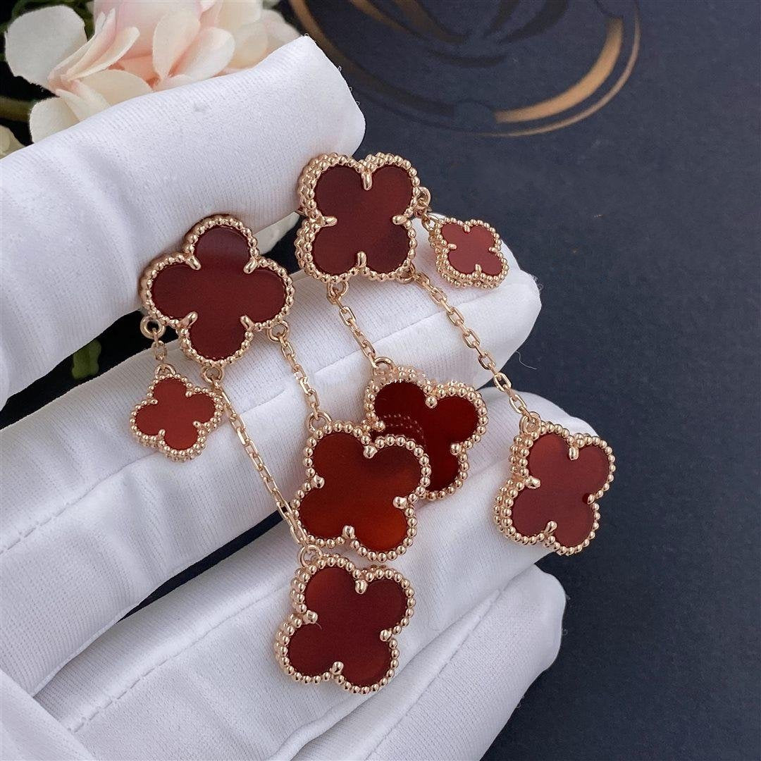 [Lora]CLOVER EARRINGS CARNELIAN 4 MOTIFS PINK GOLD