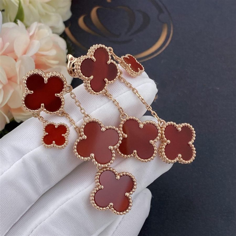 [Lora]CLOVER EARRINGS CARNELIAN 4 MOTIFS PINK GOLD