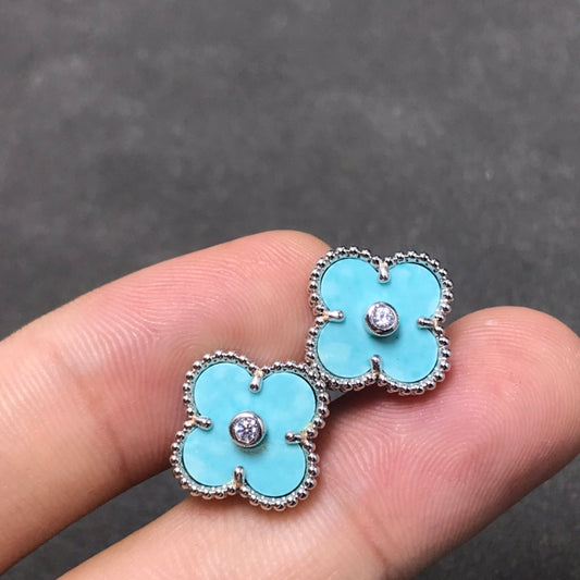 [LORA]CLOVER 1 DIAMOND BLUE SKY SILVER EARRINGS