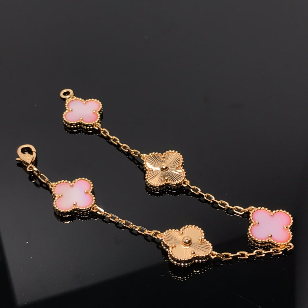 [LORA]CLOVER BRACELET 5 MOTIF PINK AND PINK GOLD