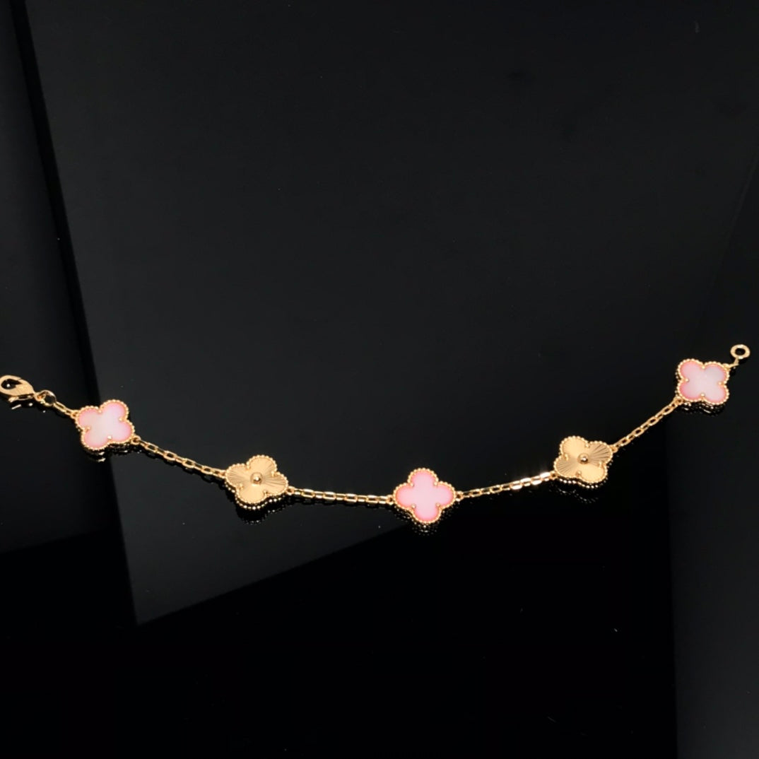 [LORA]CLOVER BRACELET 5 MOTIF PINK AND PINK GOLD