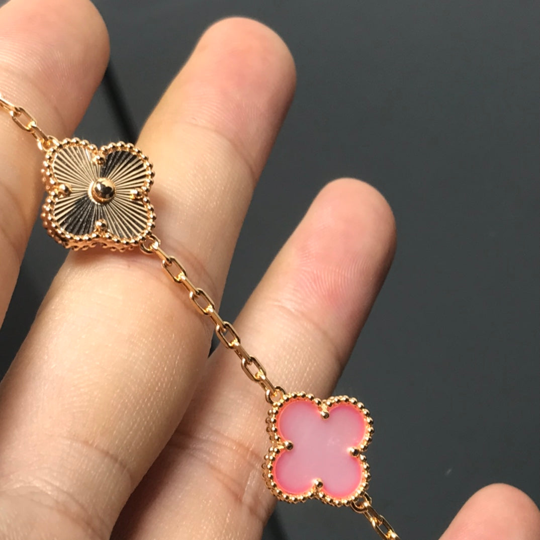 [LORA]CLOVER BRACELET 5 MOTIF PINK AND PINK GOLD
