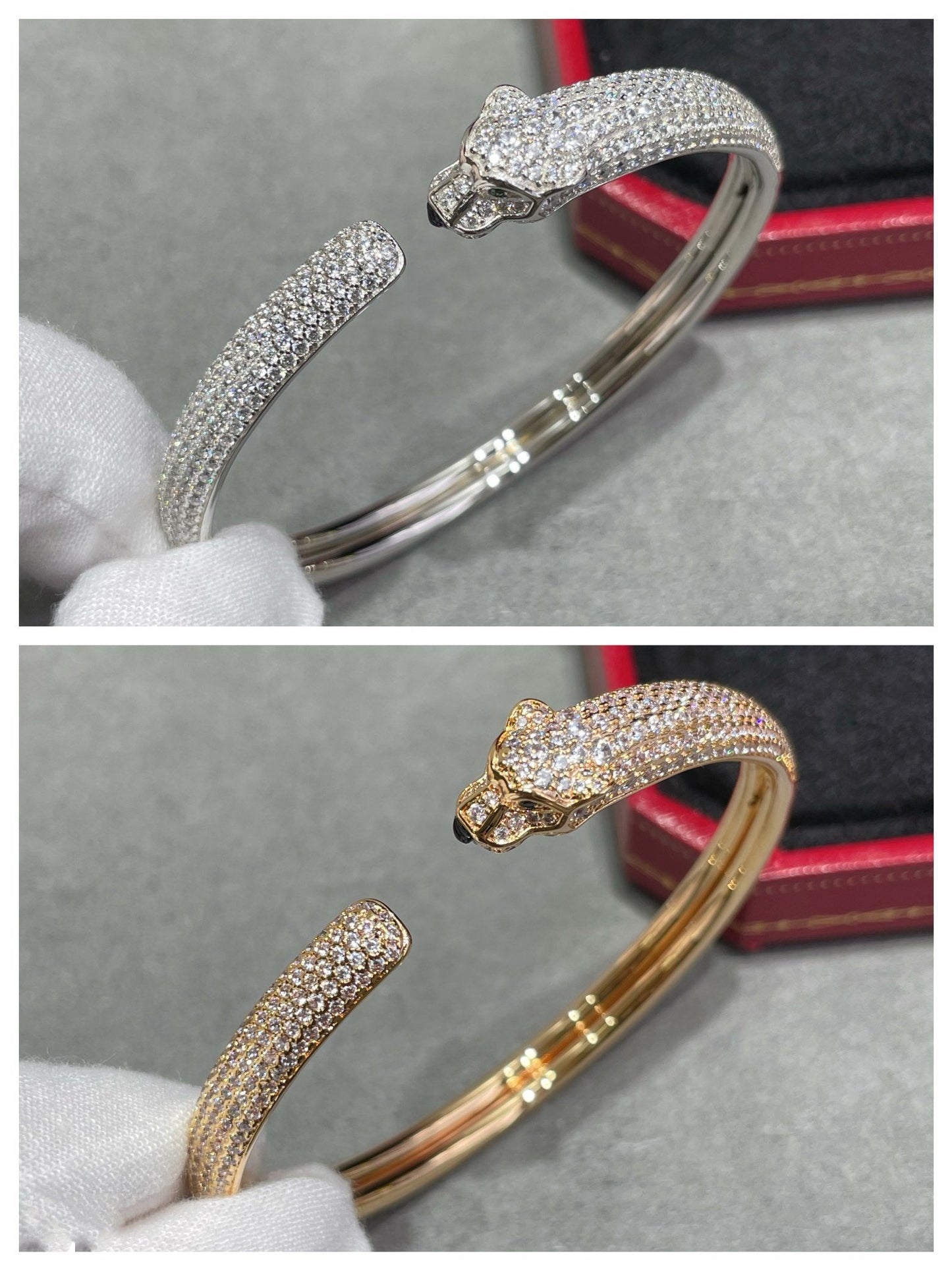 [LORA]PANTHERE FULL DIAMOND OPEN BRACELET