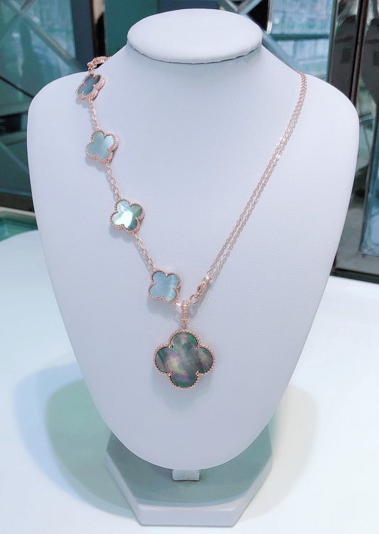[LORA]COMBINED BRACELET 5 MOTIFS AND NECKLACE DARK MOP ROSE GOLD