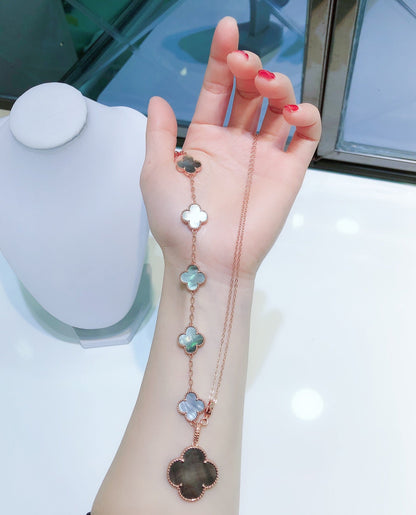 [Lora]COMBINED BRACELET 5 MOTIFS AND NECKLACE DARK MOP ROSE GOLD