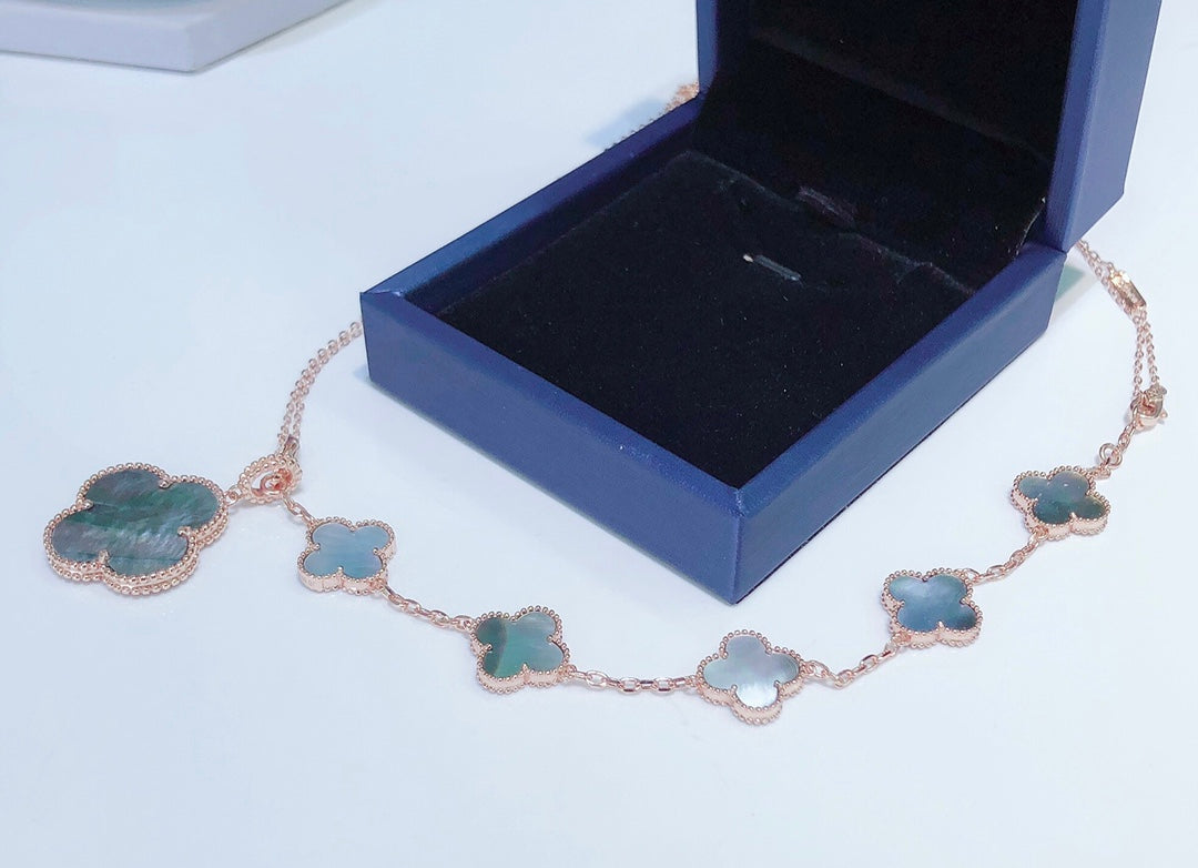 [LORA]COMBINED BRACELET 5 MOTIFS AND NECKLACE DARK MOP ROSE GOLD