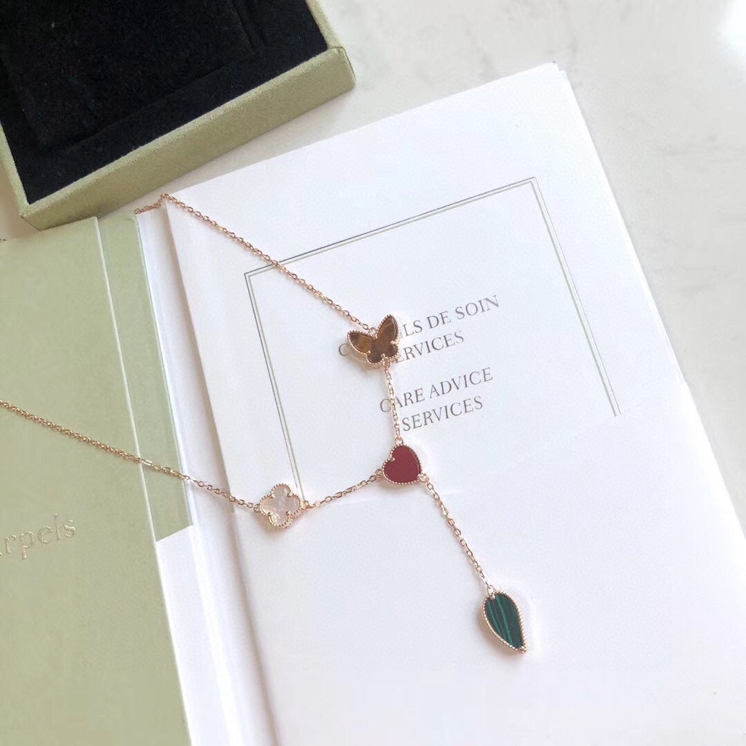 [LORA]LUCKY SPRING 4 MOTIFS ROSE GOLD NECKLACE