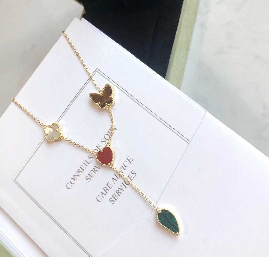 [LORA]LUCKY SPRING 4 MOTIFS ROSE GOLD NECKLACE