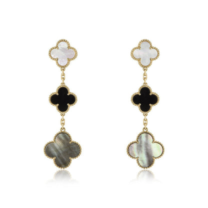 [LORA]CLOVER EARRINGS GOLD ONYX MOP 3 MOTIF