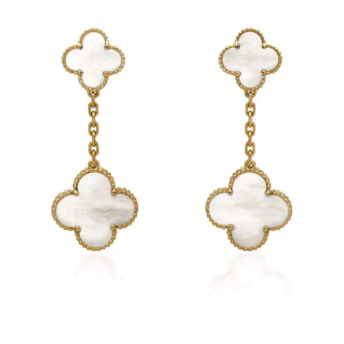 [LORA]CLOVER 2 MOTIF WHITE MOP EARRINGS