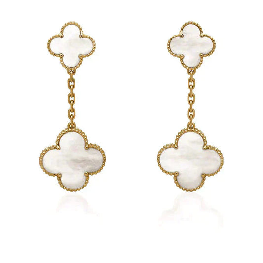 [LORA]CLOVER 2 MOTIF WHITE MOP EARRINGS
