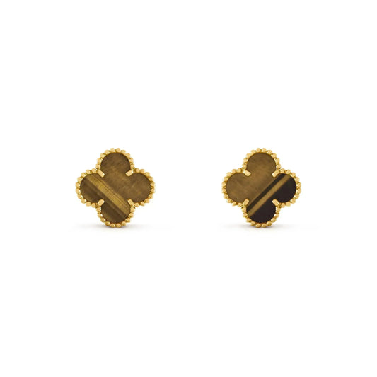 [LORA]CLOVER MEDIUM 1 MOTIFS TIGER EYE EARRINGS