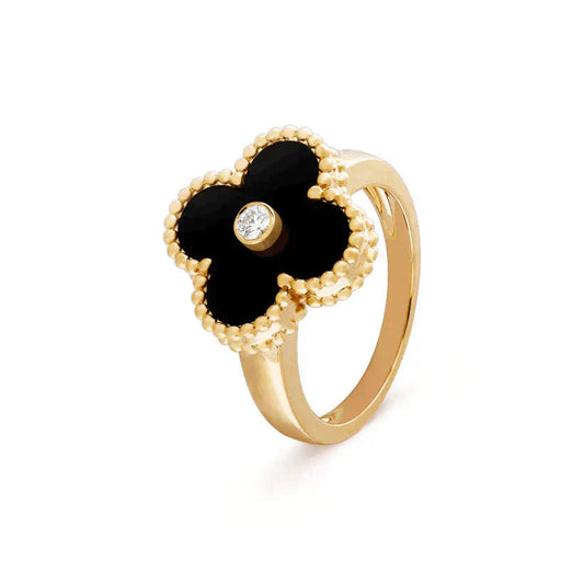 [LORA]CLOVER ONYX RING GOLD DIAMOND