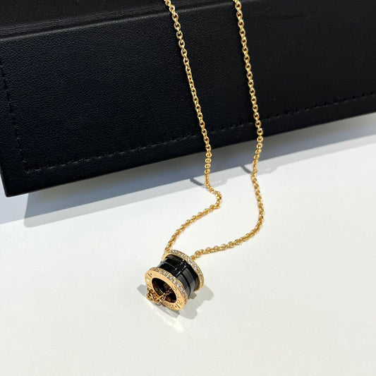 [LORA]ZERO 1 BLACK CERAMIC DIAMOND PINK GOLD NECKLACE